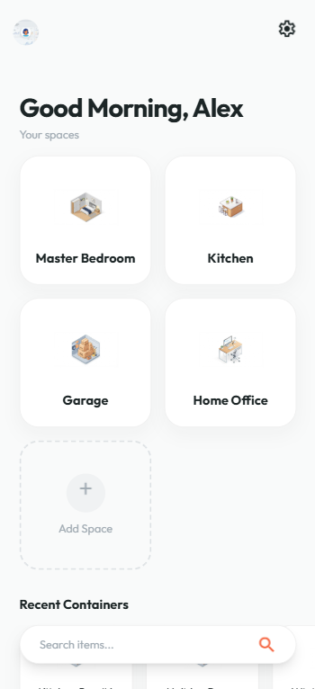 Scanifest dashboard showing rooms and recent containers